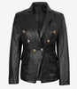 Kim Damen Zweireihiger schwarzer Lederblazer