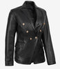 Kim Damen Zweireihiger schwarzer Lederblazer
