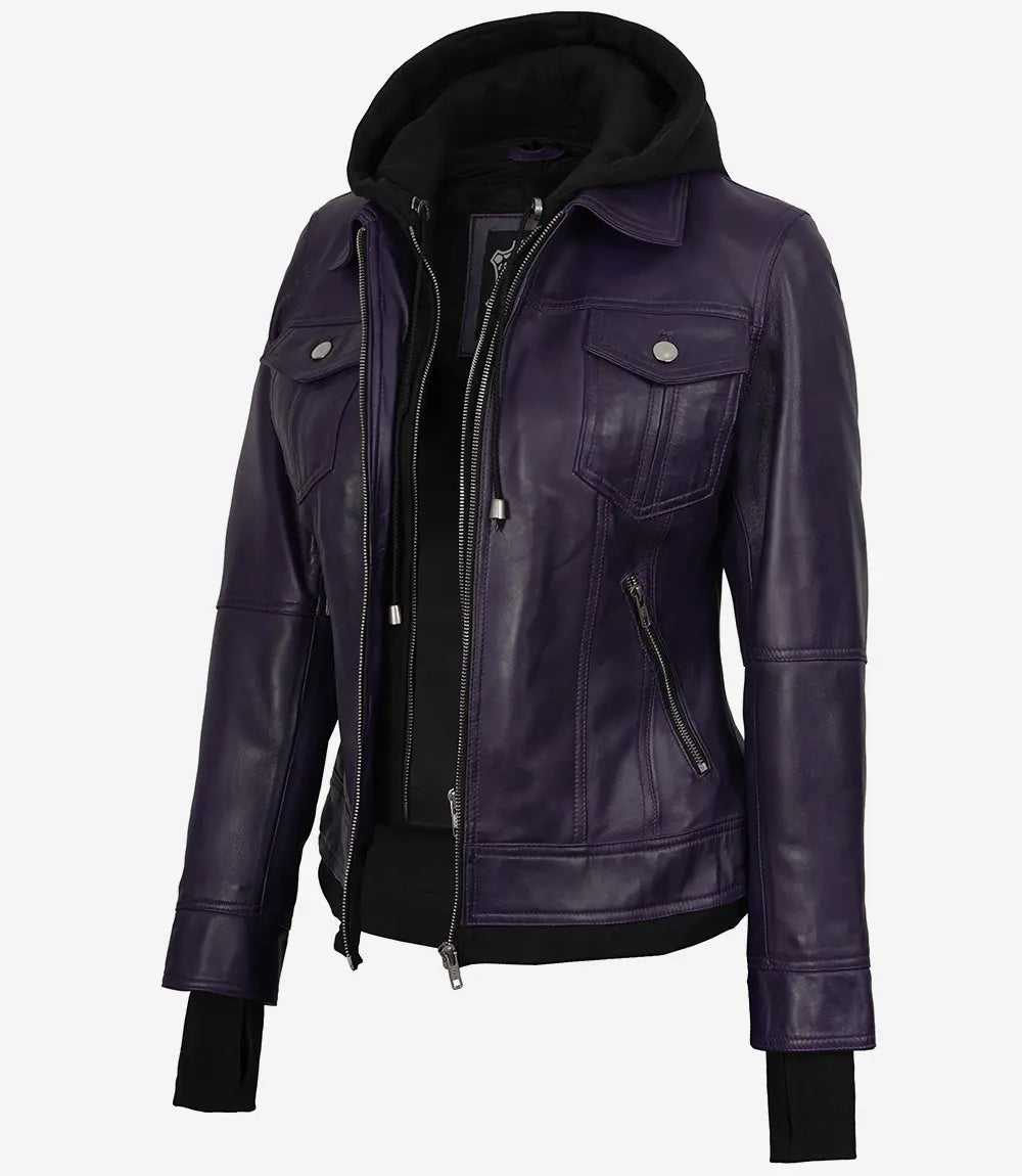 Lila Bomberjacke mit Kapuze für Damen