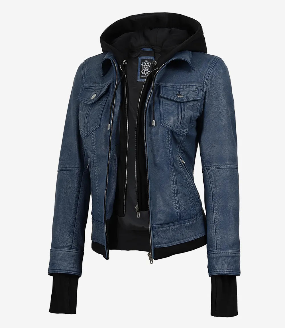 Tralee Damen Cognac Wachs-Bomberlederjacke mit abnehmbarer Kapuze