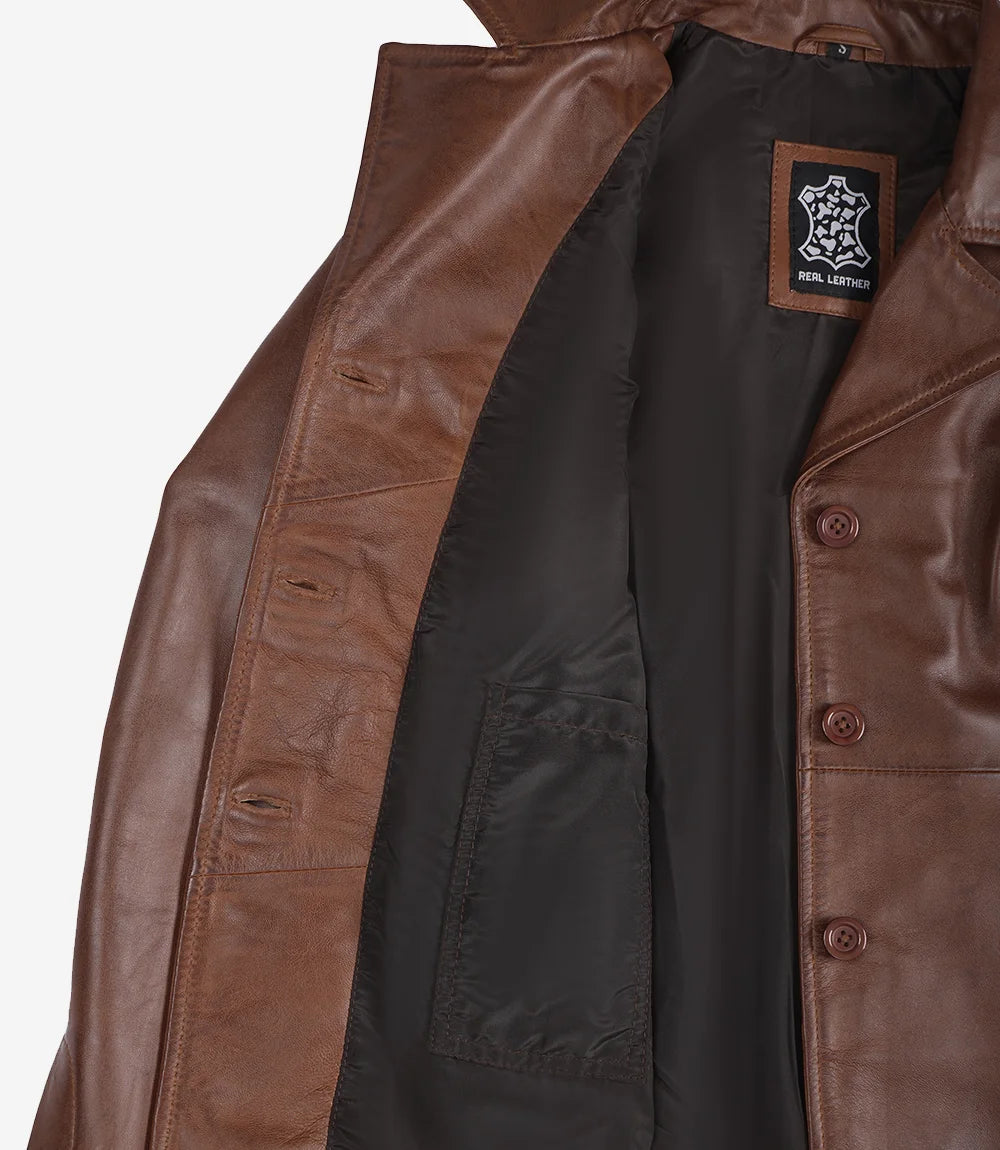 Womens Brown Leather 3 4 Length Coat
