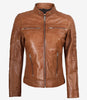 Hellbraune Lederjacke im Biker-Stil für Damen