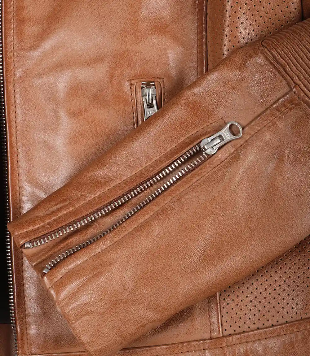 Hellbraune Lederjacke im Biker-Stil für Damen
