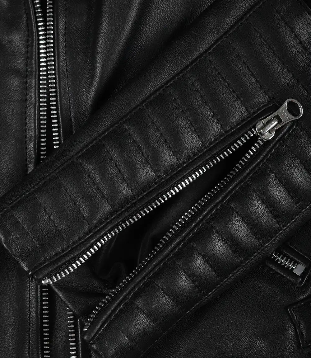 Feinste schwarze Lederjacke im Biker-Stil für Damen