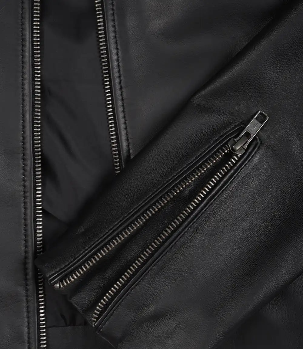 Womens Real Leather Black Harrington Jacket