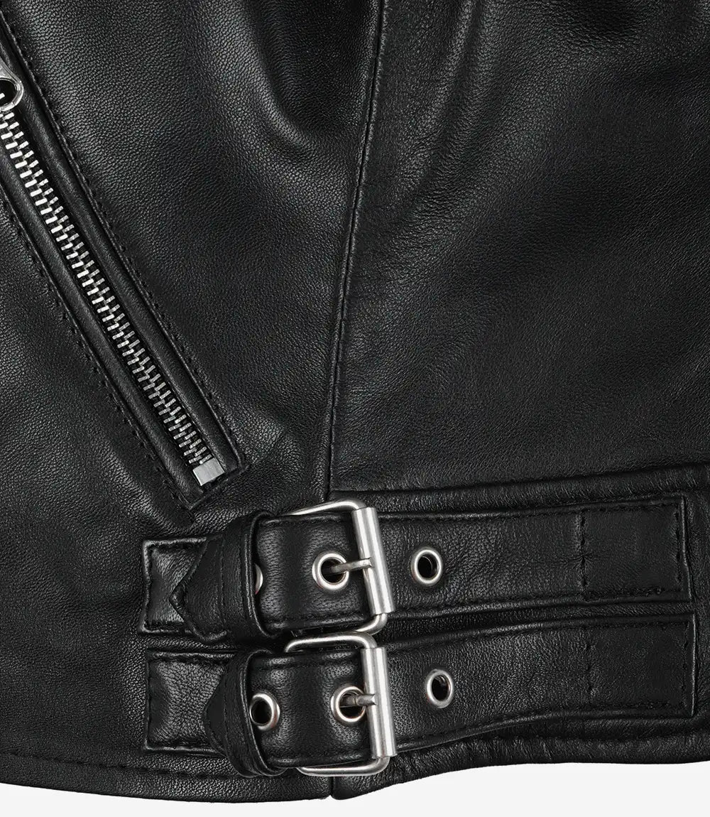 Feinste schwarze Lederjacke im Biker-Stil für Damen