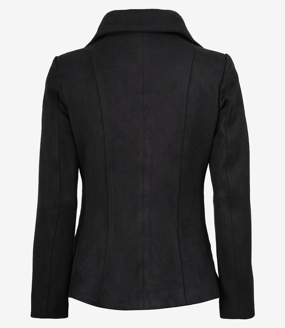 Women's Black Faux Suede Two-Button Closure Blazer