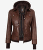 Tralee Damen Cognac Wachs-Bomberlederjacke mit abnehmbarer Kapuze