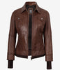 Tralee Damen Cognac Wachs-Bomberlederjacke mit abnehmbarer Kapuze