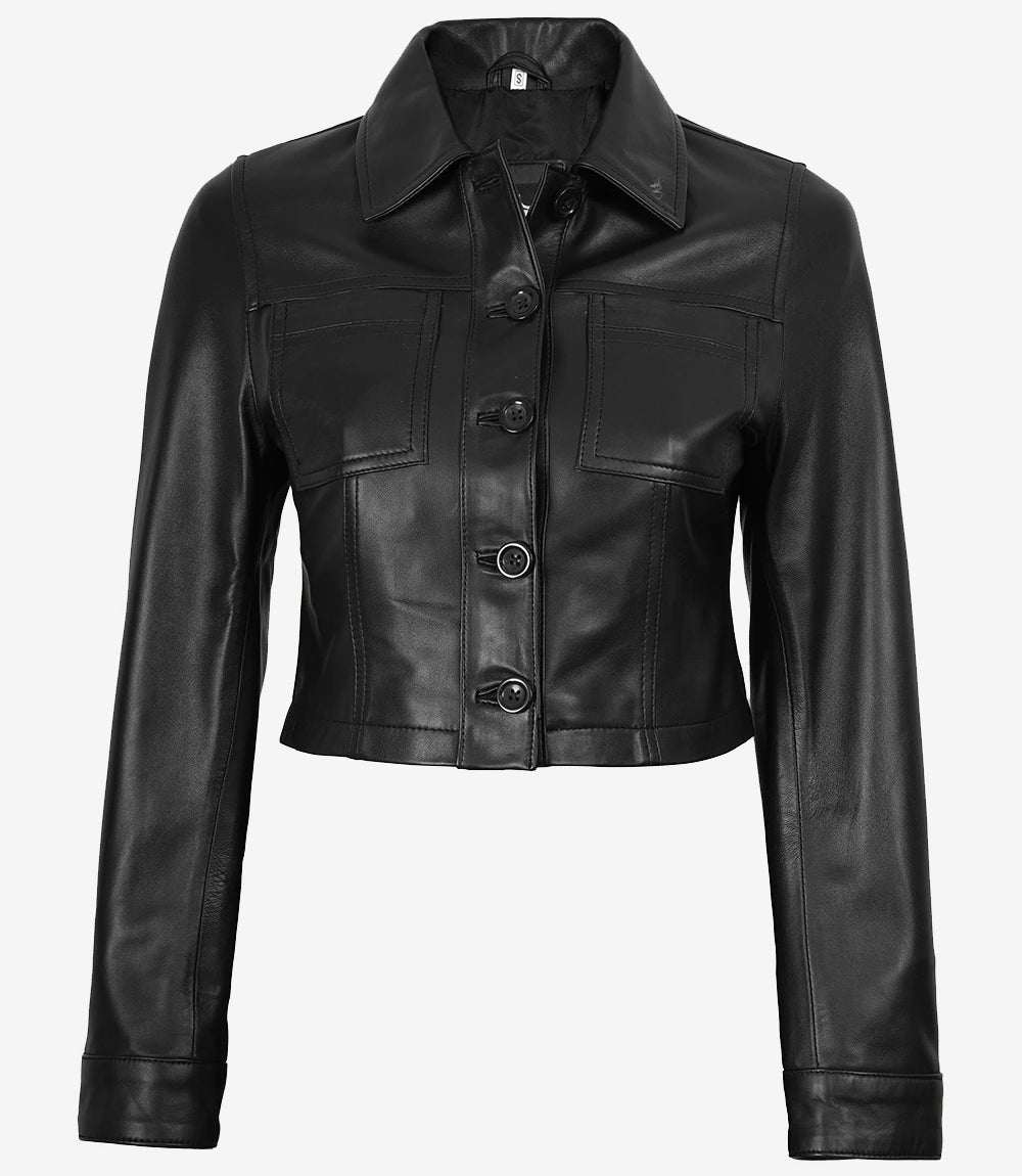 Kurze schwarze Lederjacke für Damen