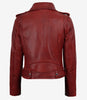Rote asymmetrische Lederjacke im Biker-Stil mit Gürtel für Damen