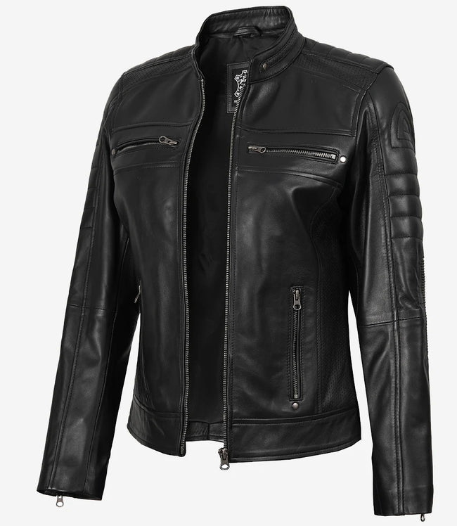 Schwarze Lederjacke im Biker-Stil für Damen