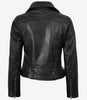 Asymmetrische schwarze Damen-Lederjacke im Biker-Stil mit Gürtel