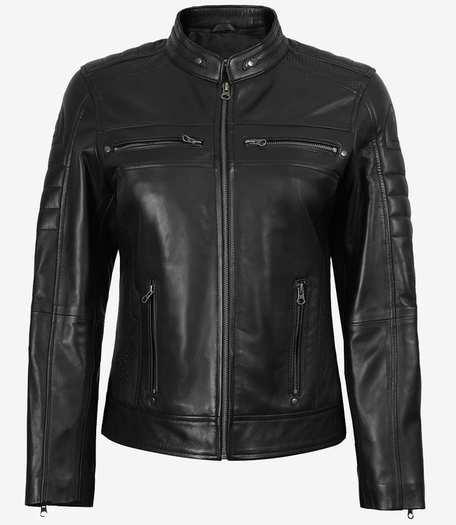 Schwarze Lederjacke im Biker-Stil für Damen