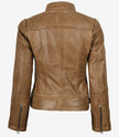 Amy Damen Lederjacke im Biker-Stil, Kamelbraun