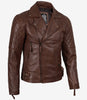 Asymmetrische Cognac-Lederjacke im Biker-Stil für Herren
