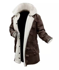 Dark Brown Shearling Lined Leather Coat Mens