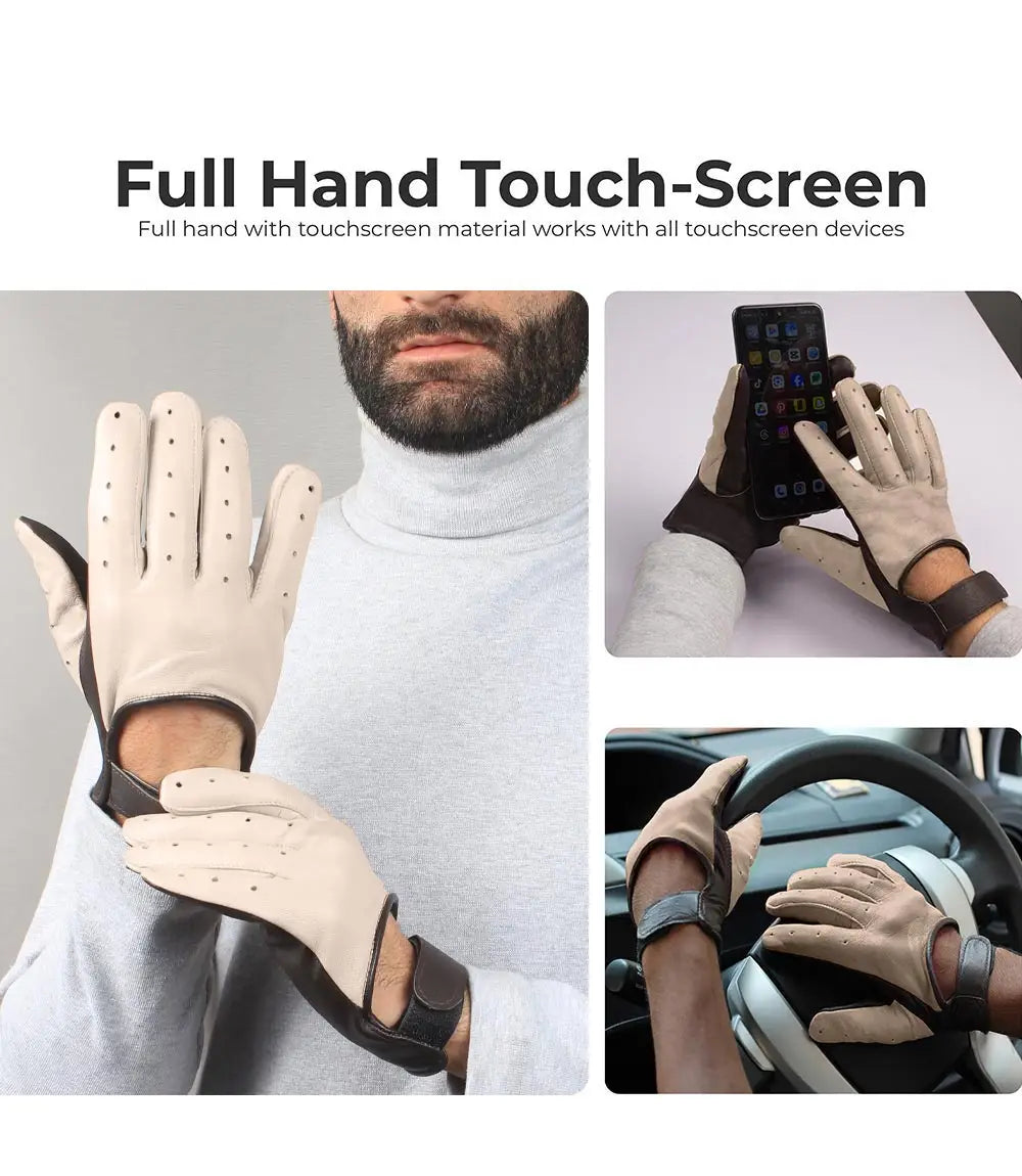 Beige and Brown Leather Gloves