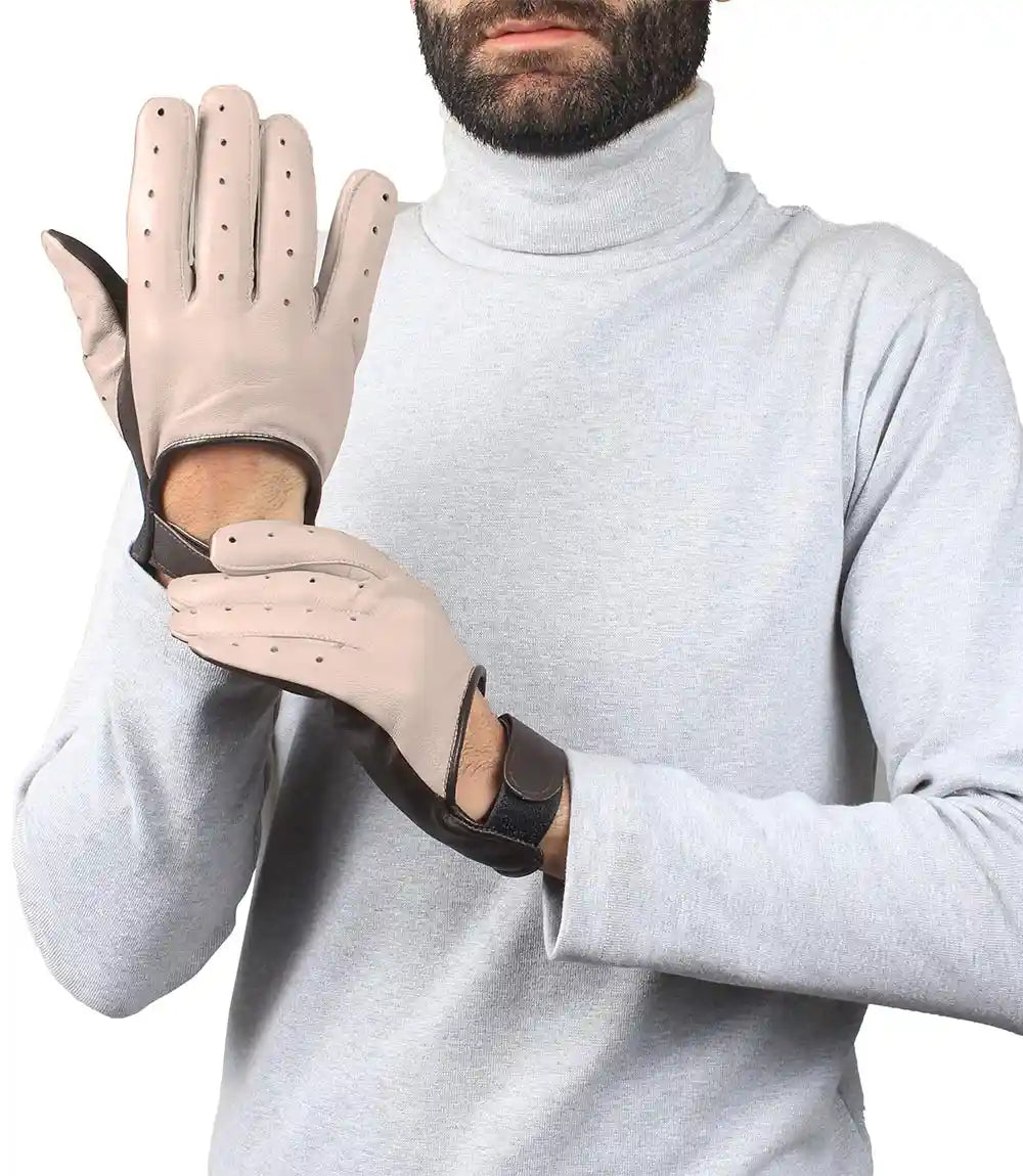 Beige and Brown Leather Gloves