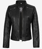 Bergamo Damen Schwarze Lederjacke im Bikerstil