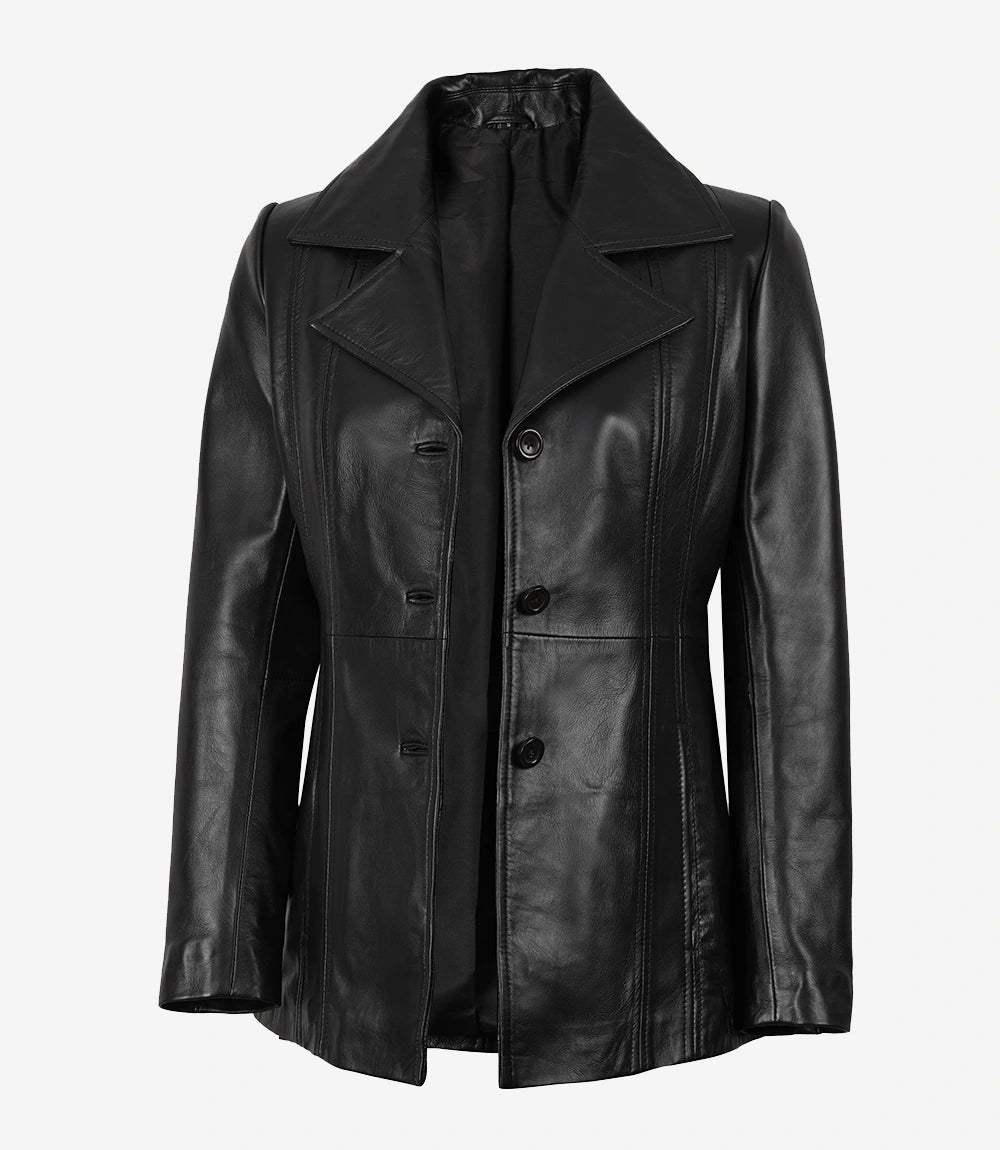 Womens 3 4 Length Black Leather Coat