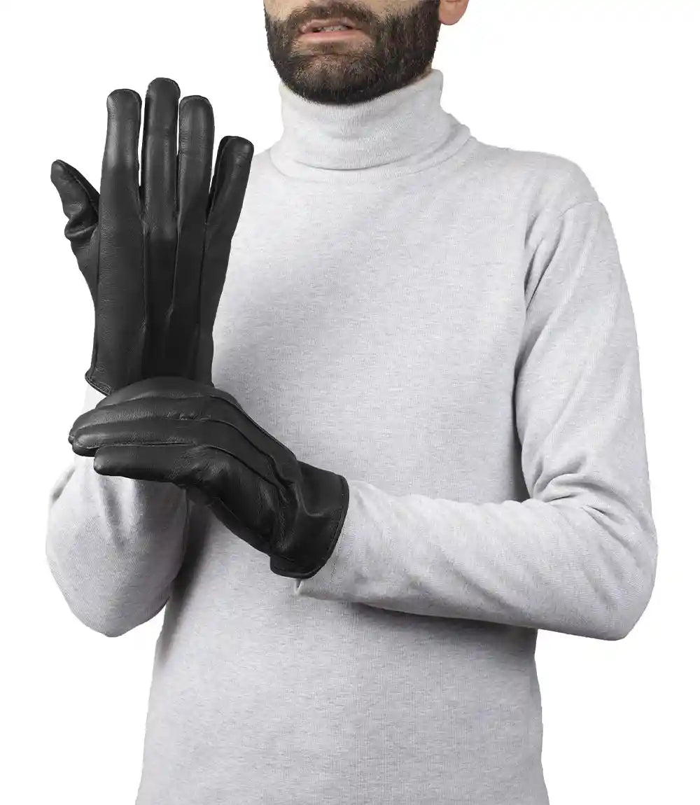 Mens Genuine Black Leather Gloves