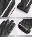 Mens White Stripe Perforated Black Leather Gloves