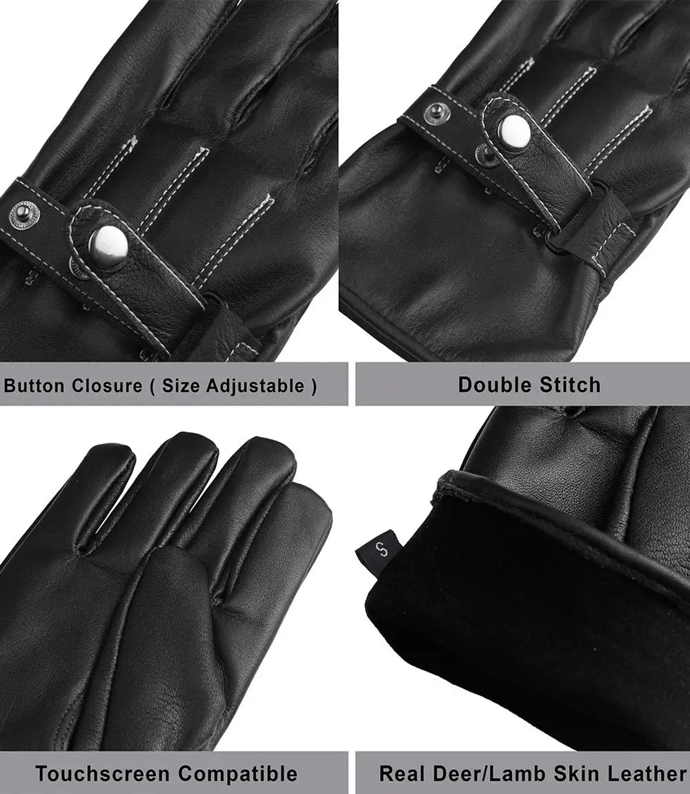 Black Leather Moto Gloves