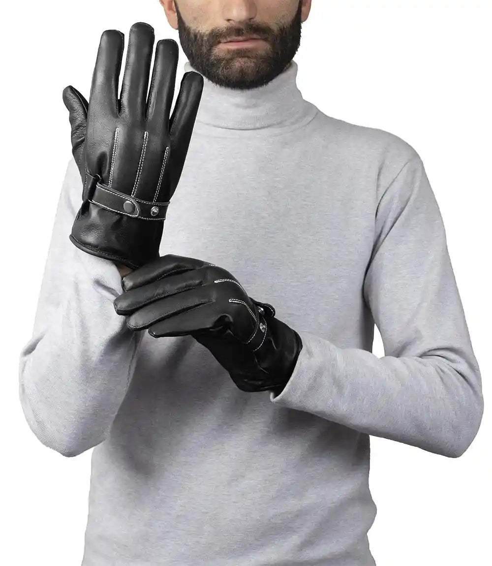 Black Leather Moto Gloves