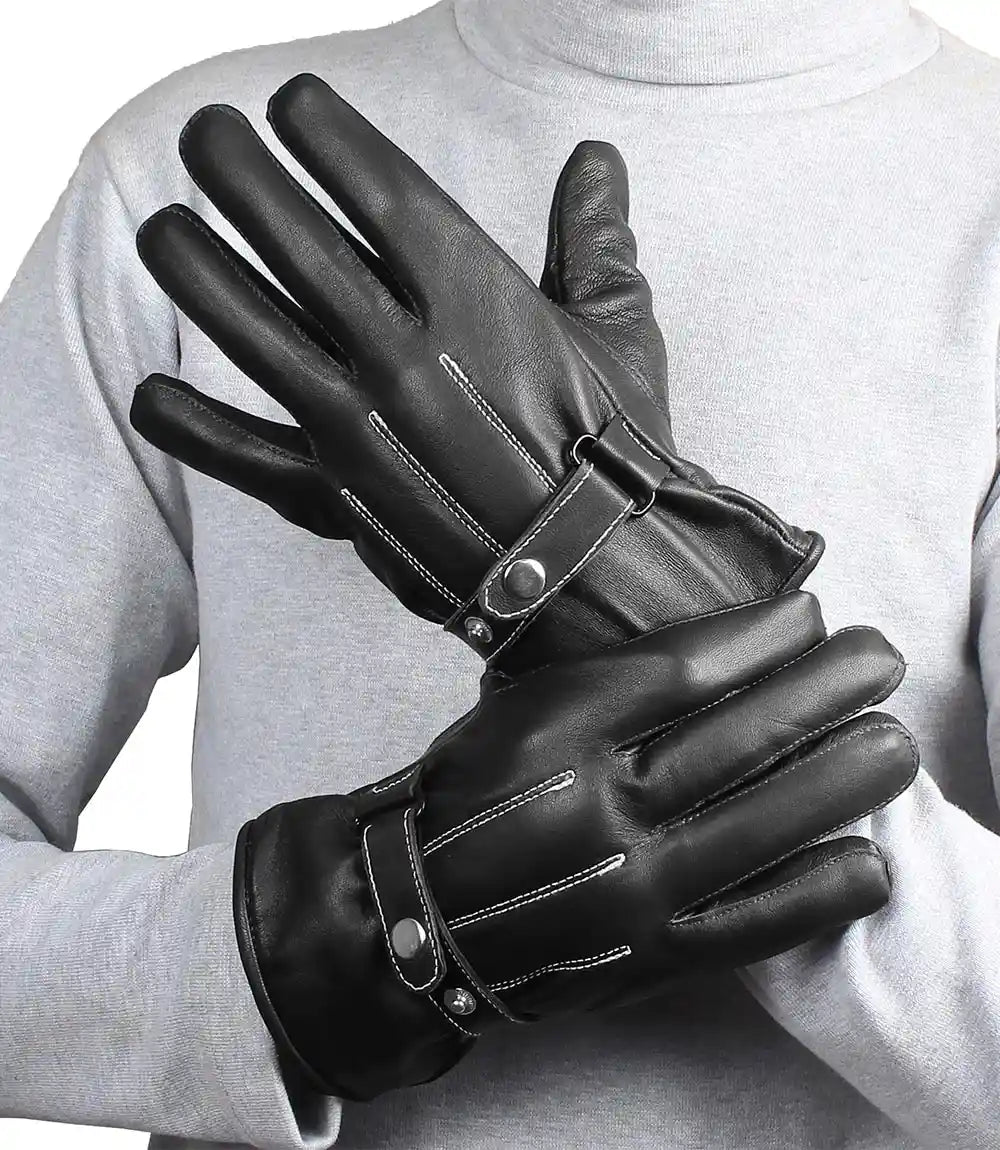 Black Leather Moto Gloves