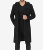Men's Black Hooded Wool Coat | Zip-Up Winter Warmth