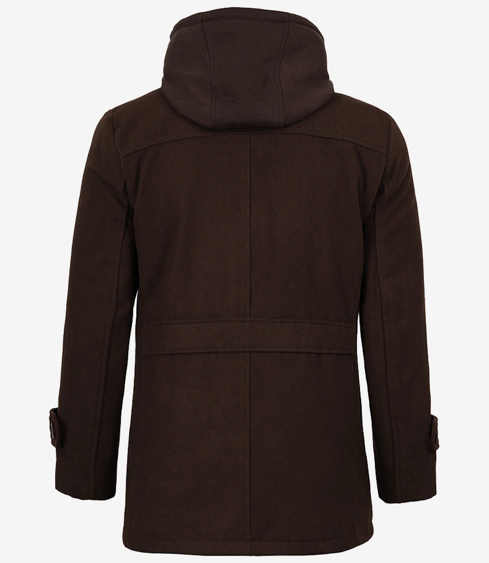 Men's Brown Wool Jacket – Removable Hood with Notch Lapel