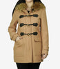 Women's Camel Brown Hooded Shearling Wool Duffle Coat