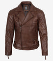 Asymmetrische Cognac-Lederjacke im Biker-Stil für Herren