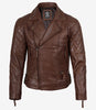 Asymmetrische Cognac-Lederjacke im Biker-Stil für Herren
