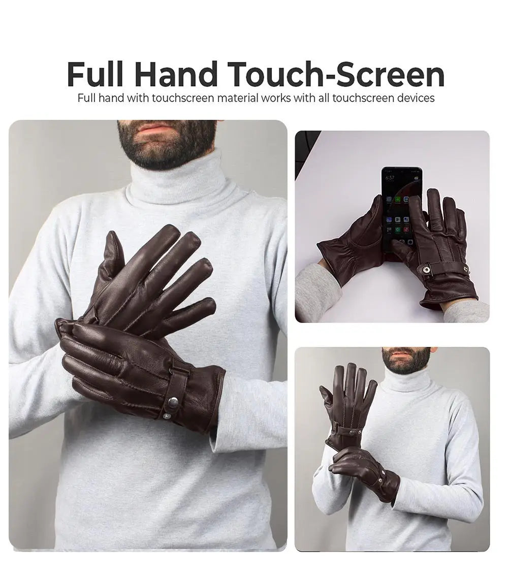 Mens Dark Brown Real Leather Gloves