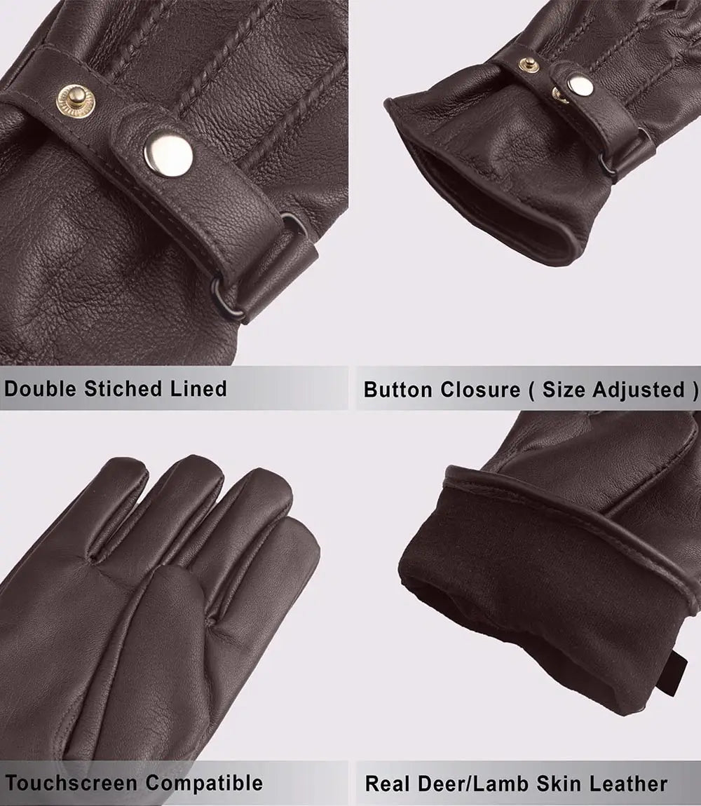 Mens Dark Brown Real Leather Gloves