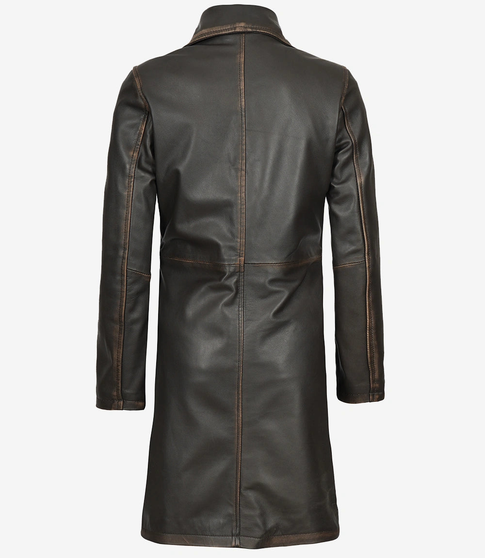 Brauner 3/4-Ledermantel im Used-Look für Damen