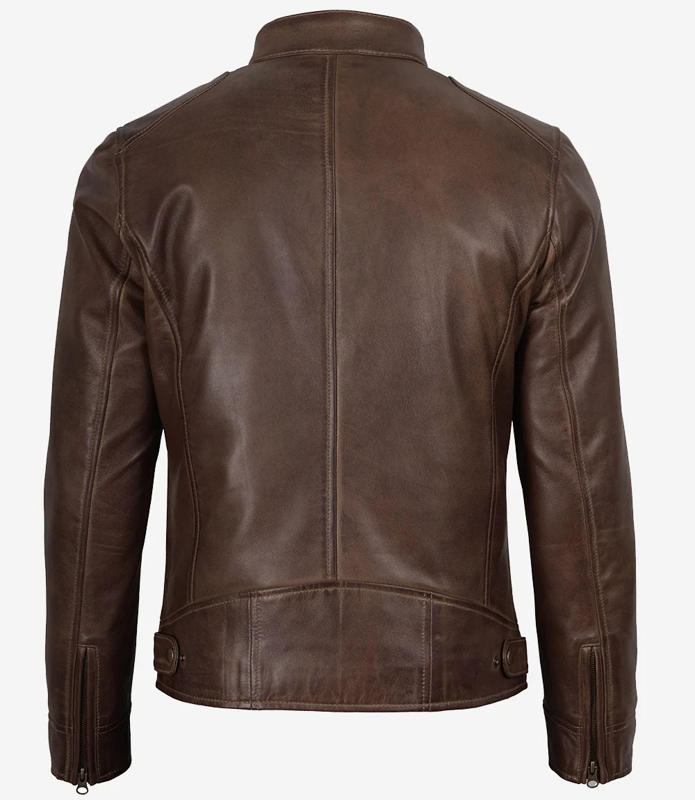 Dodge Herren-Lederjacke im Biker-Stil, gewachst, schokoladenbraun