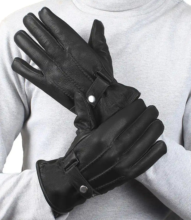 Mens Driving Black Lined Leather Gloves