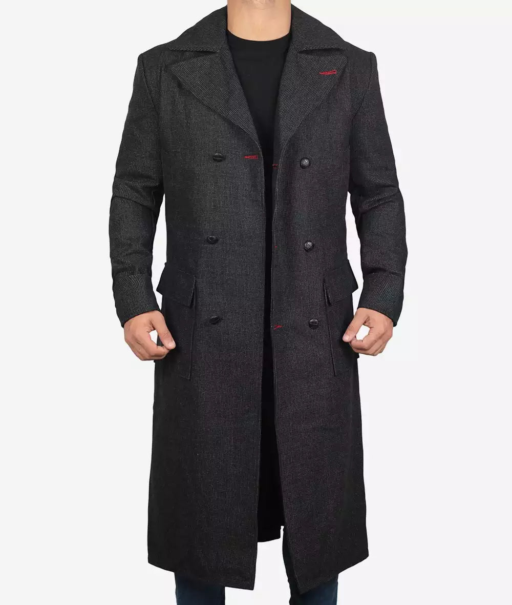 Double Breasted Grey Wool Coat Men