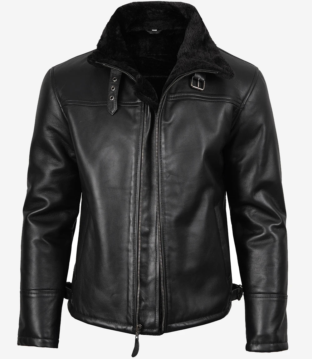 Men's B3 Bomber Black Shearling Leather Jacket
