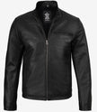 Schwarze Rindslederjacke im Biker-Stil für Herren