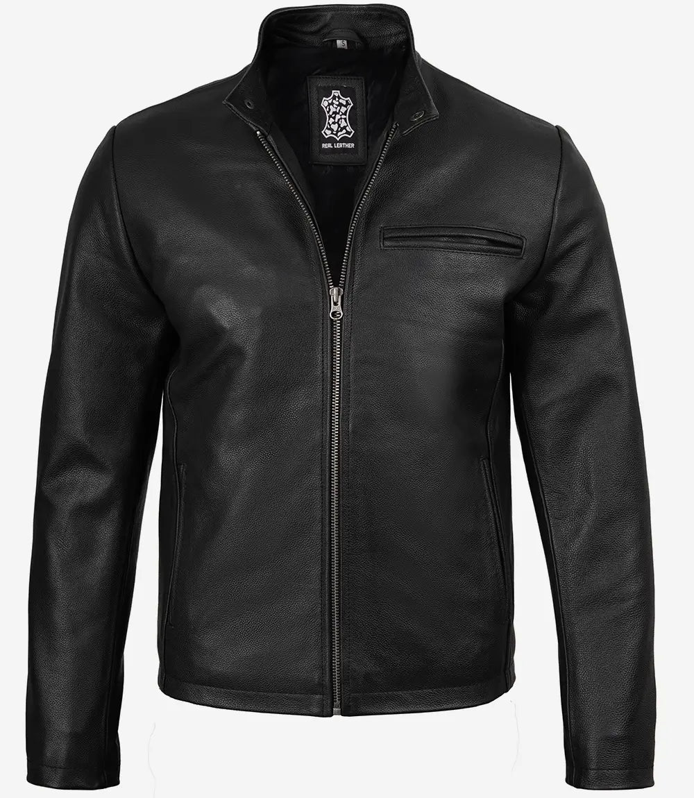 Schwarze Rindslederjacke im Biker-Stil für Herren