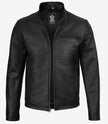 Schwarze Rindslederjacke im Biker-Stil für Herren