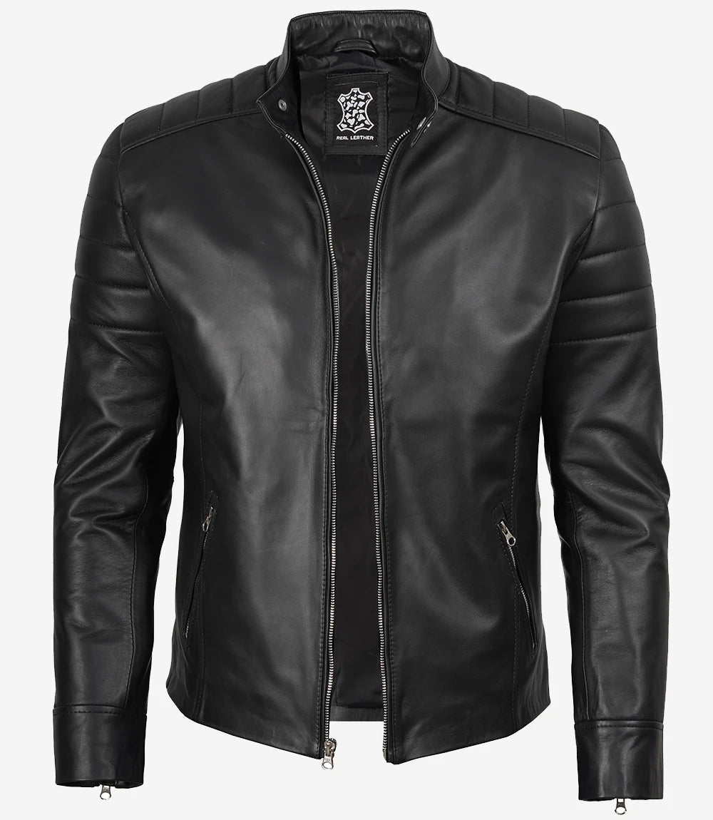 Schwarze Herrenjacke aus Lammleder im Bikerstil