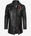 Men's Black Leather Coat With Brown Detailing
