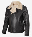 Dunkelbraune Lammfell-Lederjacke im Biker-Stil für Herren