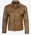 Herren-Truckerjacke aus echtem Leder, Kamelbraun