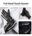 Mens White Stripe Perforated Black Leather Gloves